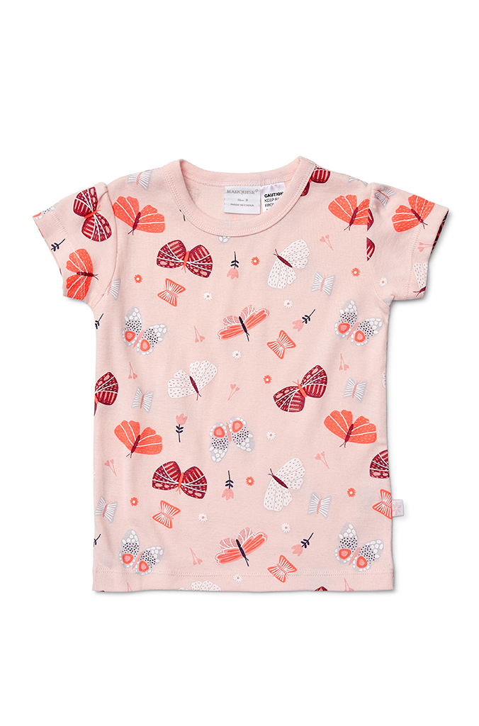 Girls Sizes 3-7 Pink Butterflies Cotton Short Sleeve PJS Pyjamas Marquise