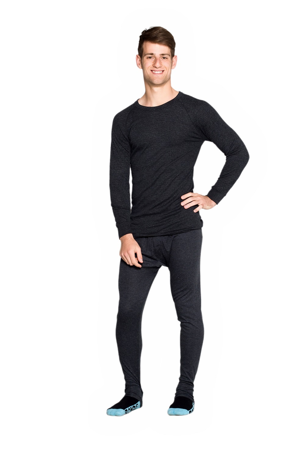 2pcs Set Men's Merino Wool Blend Long Sleeve Thermal Top & Long Johns Pants