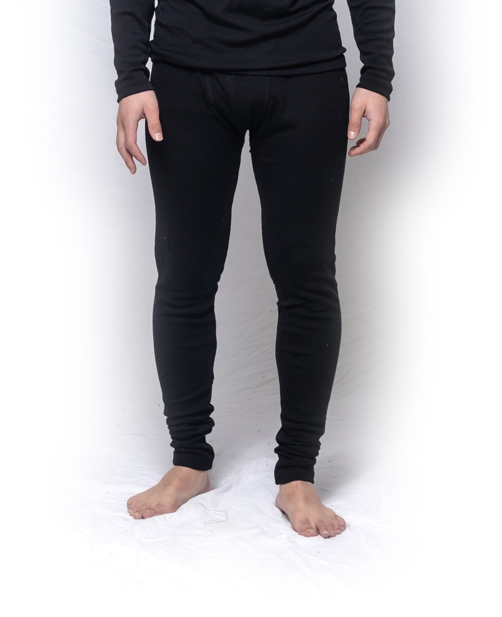 Men's 100% Cotton Long Johns Thermal Underwear Two Pieces Set-Small-Black
