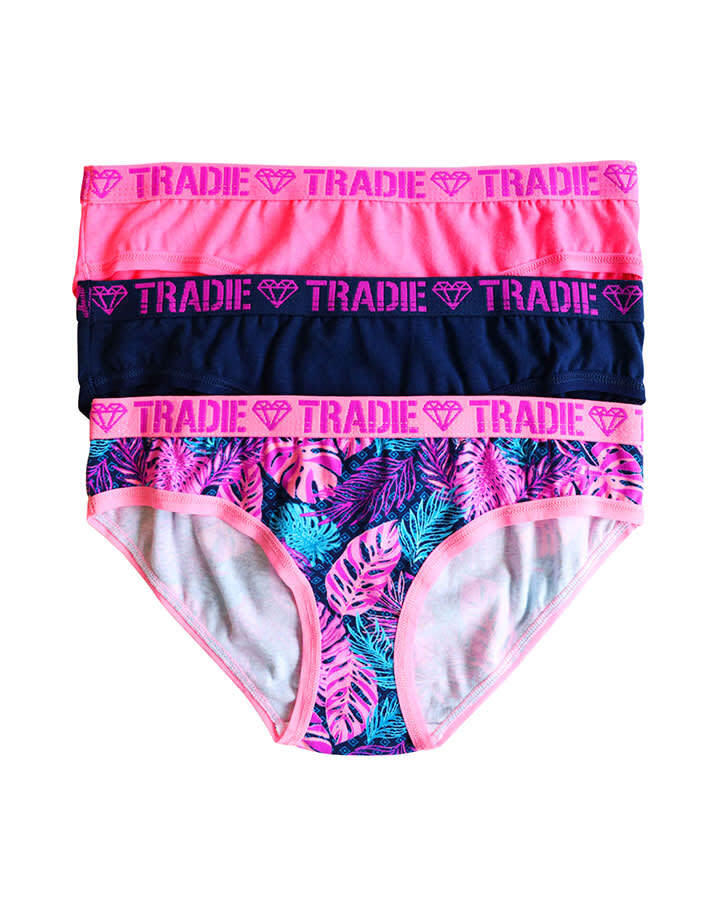 Ladies Tradie 6 Pack Hi-Kini Underwear Hi Cut Bikini Briefs Focus (SH3)