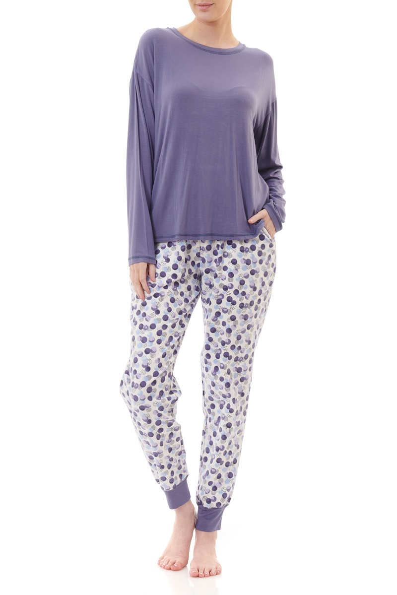 Ladies Givoni PJS Flannelette Purple Long Pyjama Set (83L)