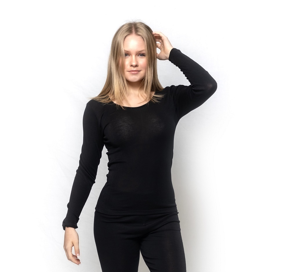 Black Thermal Long Sleeve Top, Women