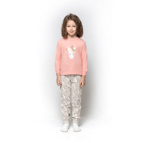 Girls Sizes 3-7 Coral Pink Unicorn Pyjamas Long Set PJS
