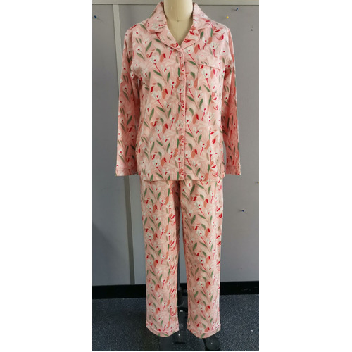 Ladies Pink Floral Cotton Flannelette PJS Pyjamas Set (1595)