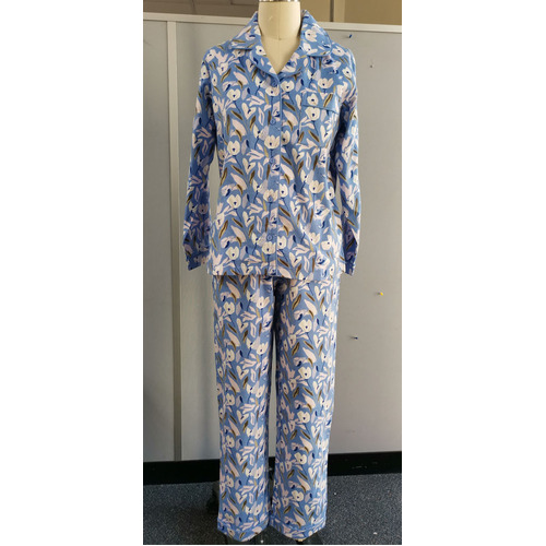 Ladies Blue Floral Cotton Flannelette PJS Pyjamas Set (1595)