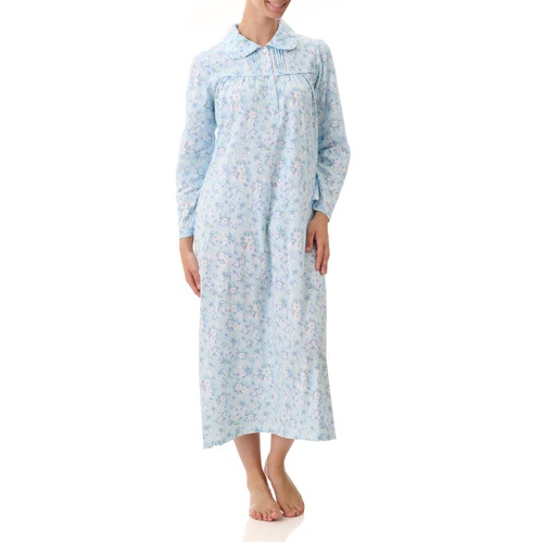 Ladies Givoni Cotton Long Length Nightie Blue Mint Floral PJS (Betsy 49B)