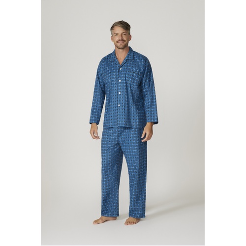 Mens Contare Flannelette PJS Pyjamas Long Set Blissful Blue (BLB)