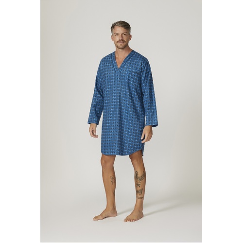 Mens Contare Long Sleeve Flannelette Night Shirt Pyjamas Blissful Blue (BLB)