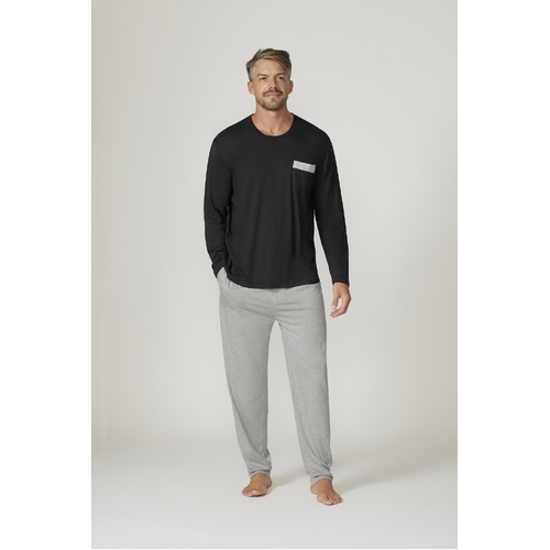 Mens Pyjamas Contare Bamboo Cotton Long Sleeve PJs Set Charcoal / Grey (CHC)