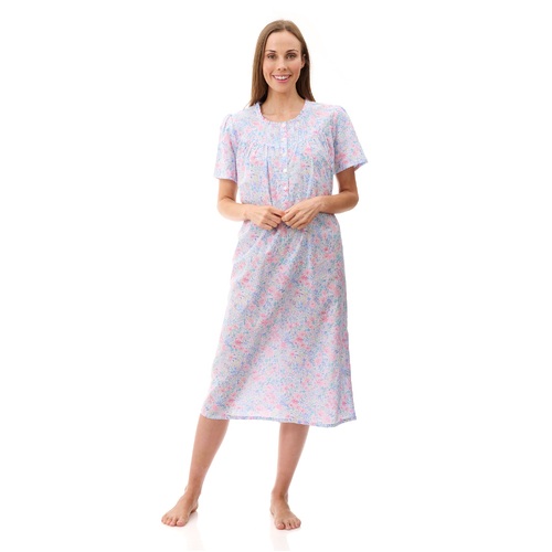 Ladies PJS Givoni Multi Colour Floral Cotton Short Sleeve Nightie Mid Length (Bridget 39B)