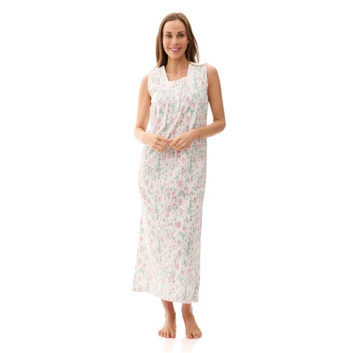 Ladies PJS Givoni Multi Floral Cotton Sleeveless Nightie Long Length (Rowan 42R)