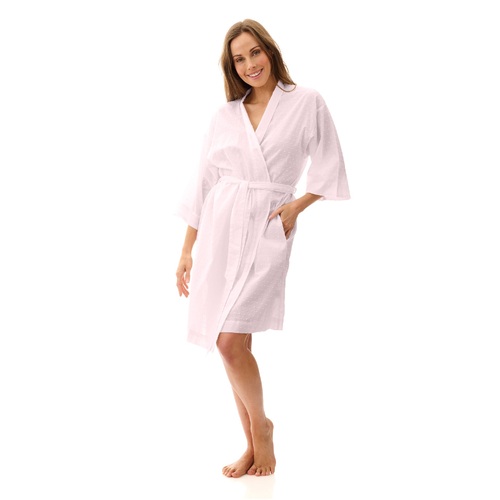 Ladies Givoni Pink Cotton Woven Spot Dressing Gown Robe Short Length Wrap (S54)