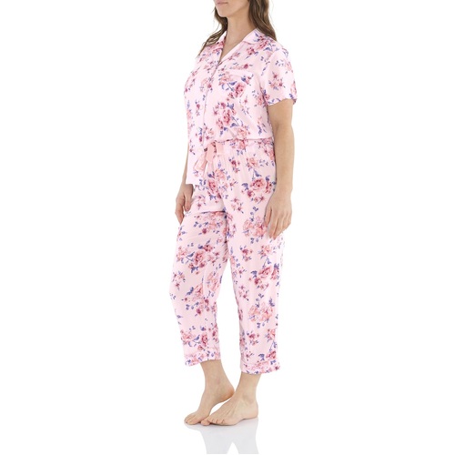 Ladies Magnolia Lounge Pink Floral Short PJS Set 7/8 Pants Kyoto