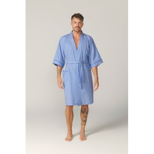 Mens S-7XL Contare Sky Blue Cotton Light Weight Dressing Gown Robe 