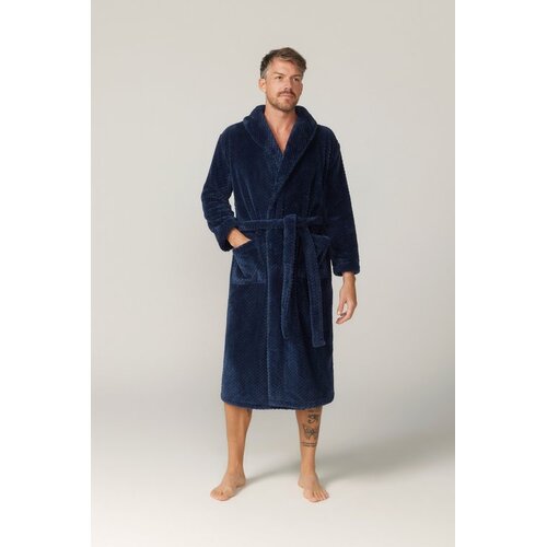 Mens S-7XL Contare Navy Blue Winter Fleece Dressing Gown Robe