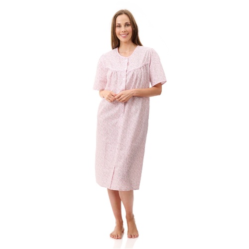 Ladies PJS Givoni Pink Cotton Blend Short Sleeve Brunchcoat (Dimity 59D)