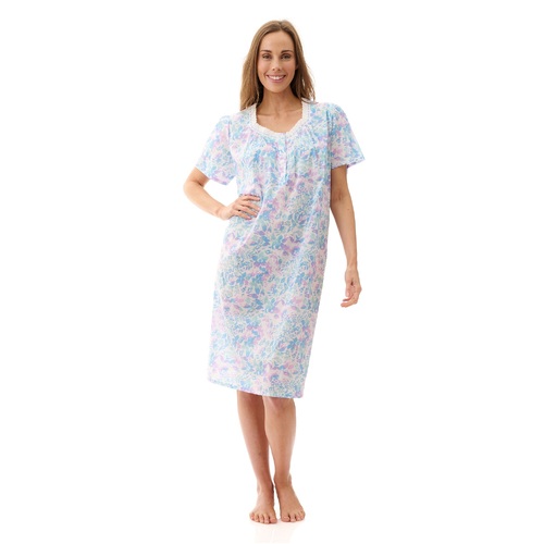 Ladies PJS Givoni Multi Colour Floral Cotton Short Sleeve Nightie (Charlie 69C)