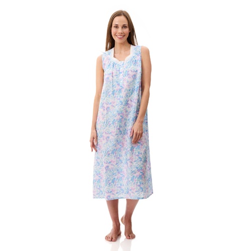 Ladies PJS Givoni Cotton Multi Floral Sleeveless Nightie Mid Length (Charlie 71C)