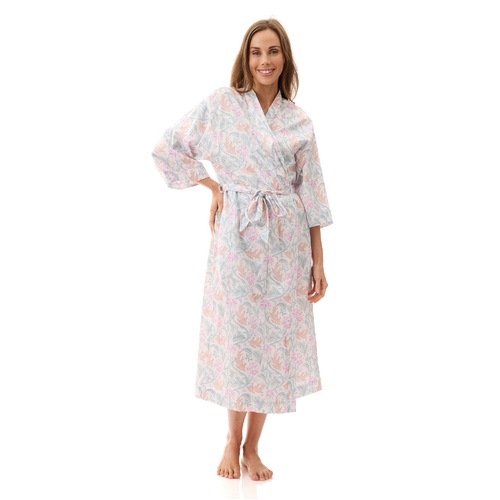 Ladies Givoni Multi Floral Cotton Dressing Gown Robe Wrap Mid Length (Pia 12P)