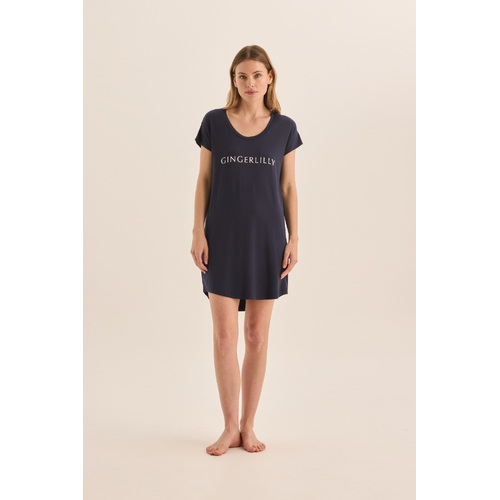 Ladies Gingerlilly PJS Navy Bamboo Blend Tee Nightie Pyjamas Nova