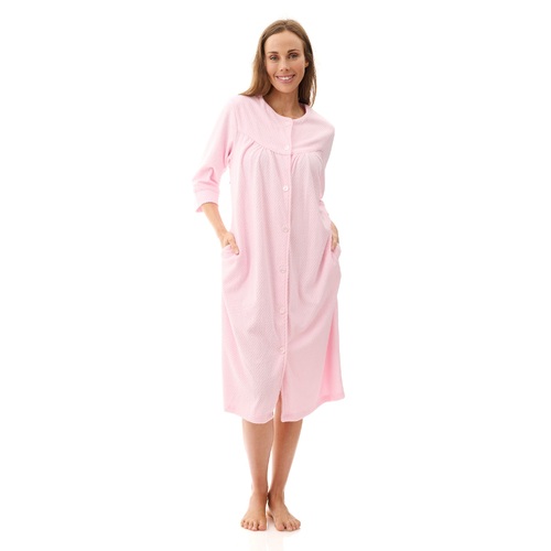 Ladies Givoni Pink Button Front Cotton Blend Towelling Dressing Gown Robe 3/4 Sleeve (97)