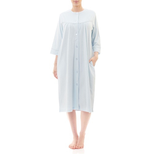 Ladies Givoni Sky Blue Button Front Towelling Dressing Gown Robe 3/4 Sleeve (97)