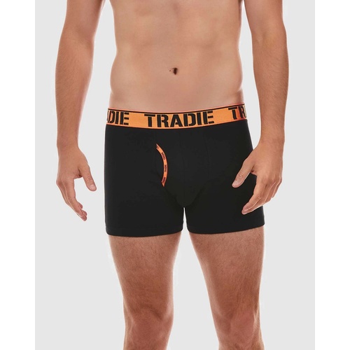 Mens Tradie 2 Pack Sizes S-2XL Black Orange Boxer Shorts Man Front (1SK)