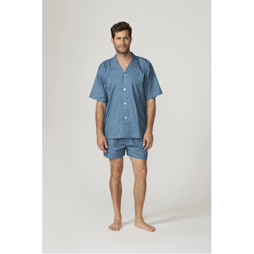 Mens Contare Sizes S-2XL 100% Cotton Short Sleeve PJS Pyjamas Set Blue (COS)