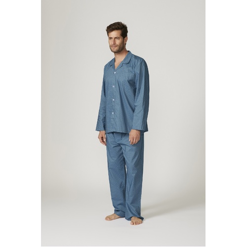 Mens Contare Sizes S-2XL 100% Cotton Long Sleeve PJS Pyjamas Set Blue (COS)