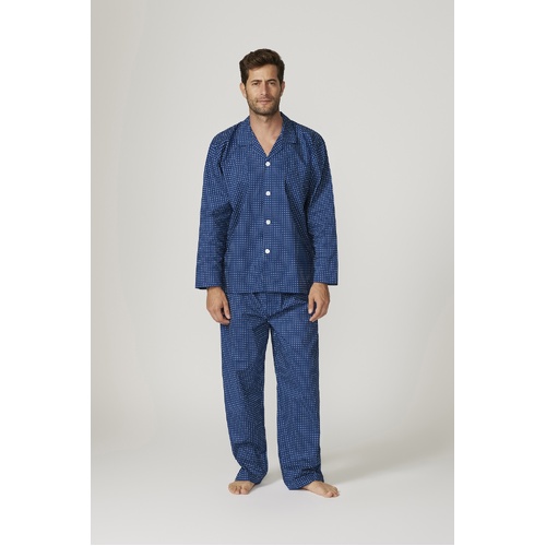 Mens Contare Sizes S-2XL 100% Cotton Long Sleeve PJS Pyjamas Set Navy (UNA)