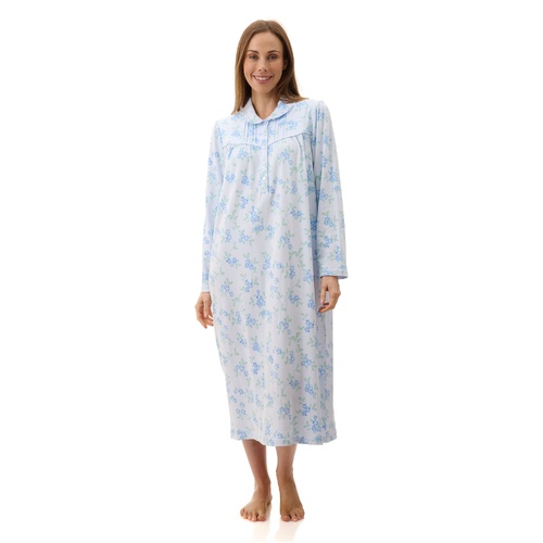 Ladies Givoni Cotton Mid Length Blue Floral Print Nightie PJS (Jody 28J)