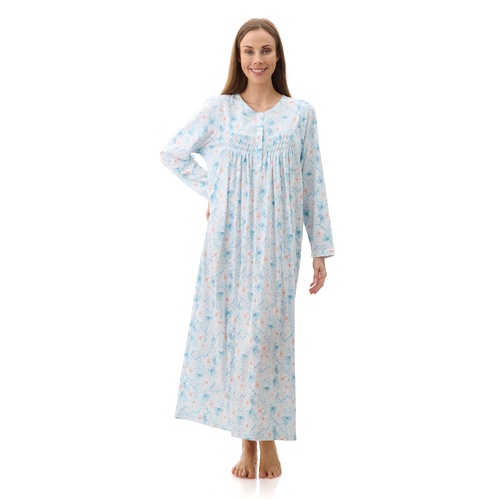 Ladies Givoni Cotton Long Length Mint Floral Print Nightie PJS (Faith 10F)