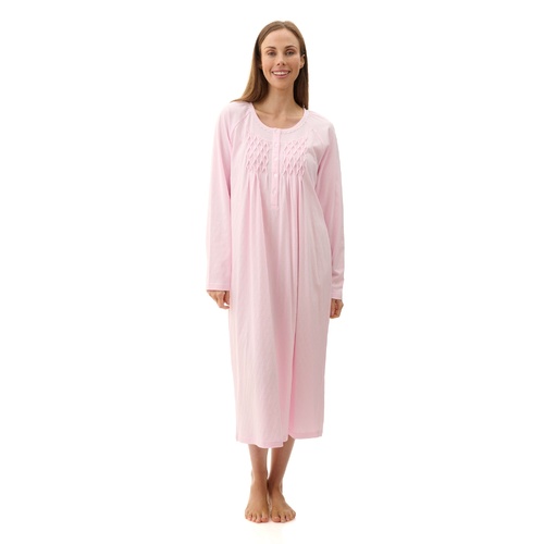 Ladies Givoni Cotton Mid Length Pink Jacquard Nightie PJS (Pink 63)