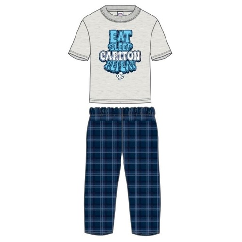 Kids Sizes 2-6 AFL Official Carlton Blues PJS Set Short Tee Flannel Pants