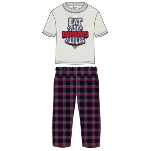 Kids Sizes 2-6 AFL Official Essendon Bombers PJS Set Short Tee Flannel Pants